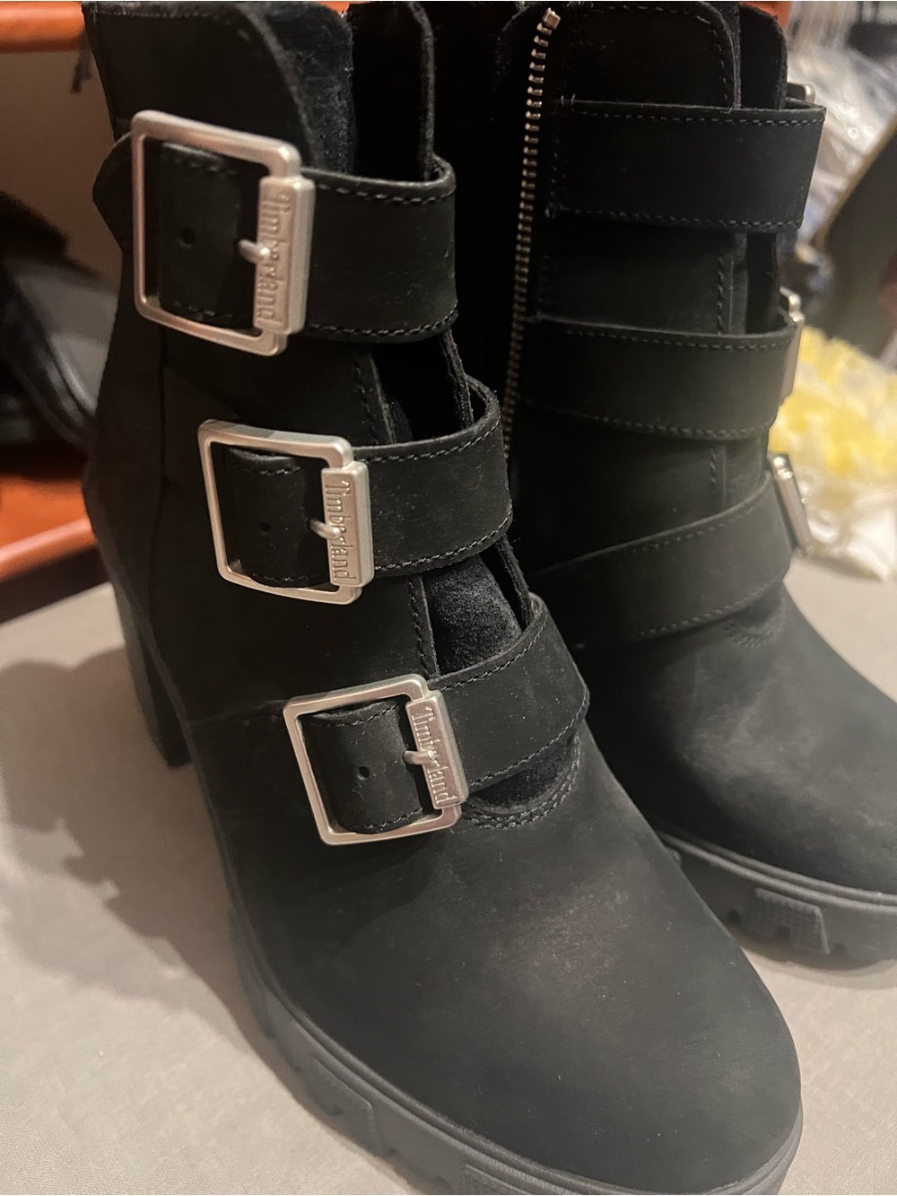 Timberland Black Triple-Buckle Ankle Boots